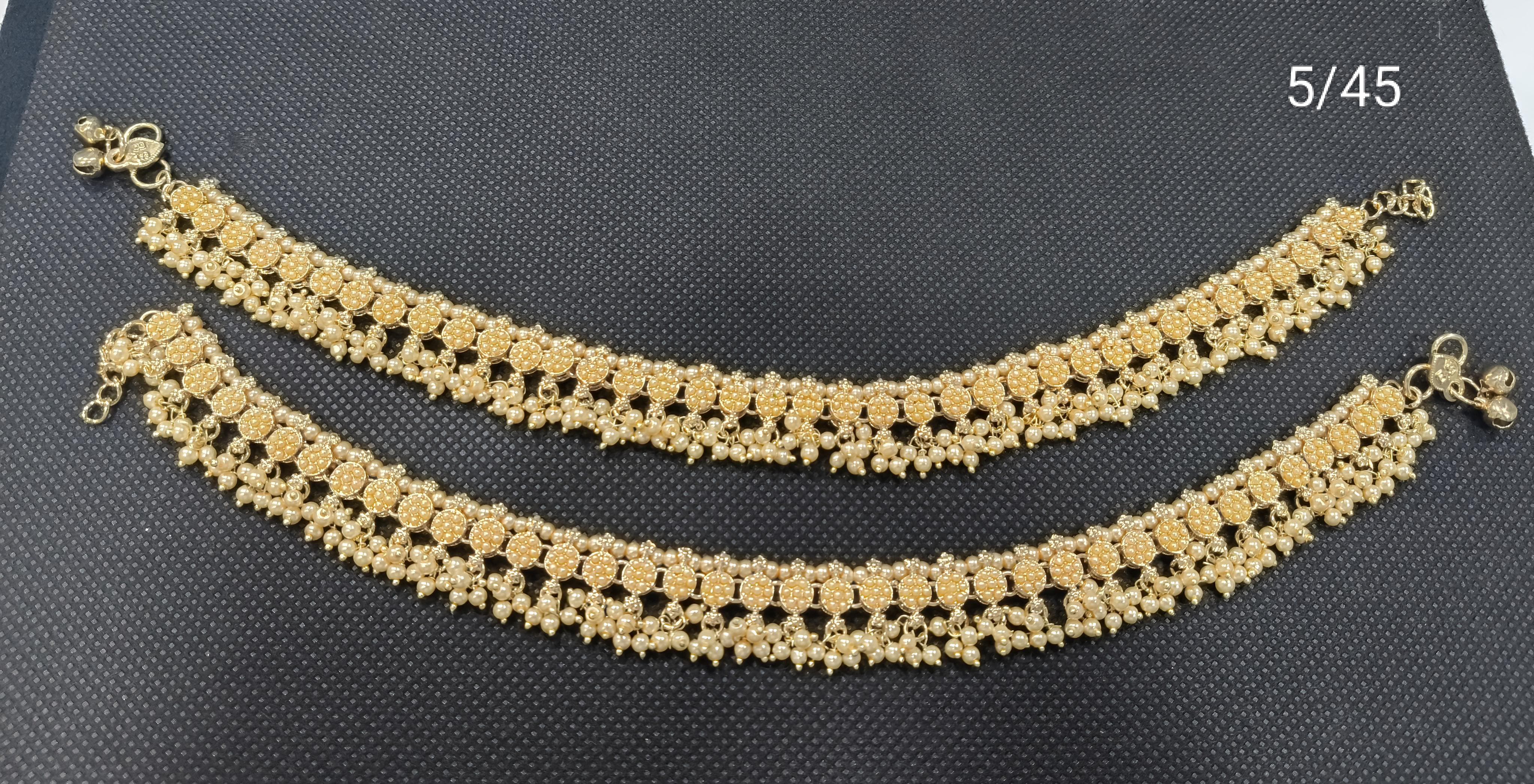 Traditional Pearl Cluster Anklet Set with Floral Stone Design – Bridal & Festive Wear